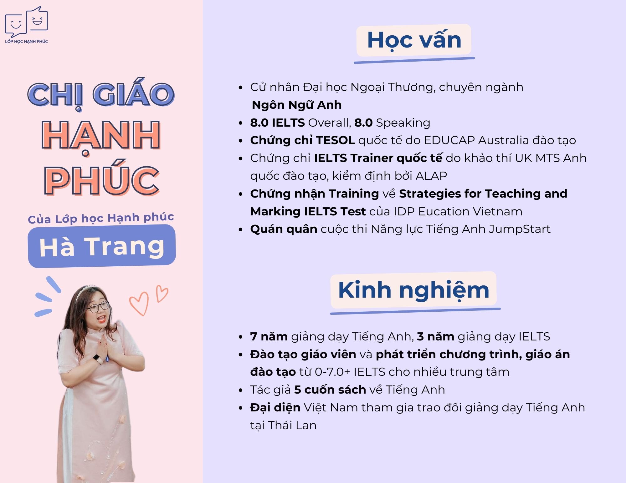 Cô Nguyễn Hà Trang – học vấn và kinh nghiệm