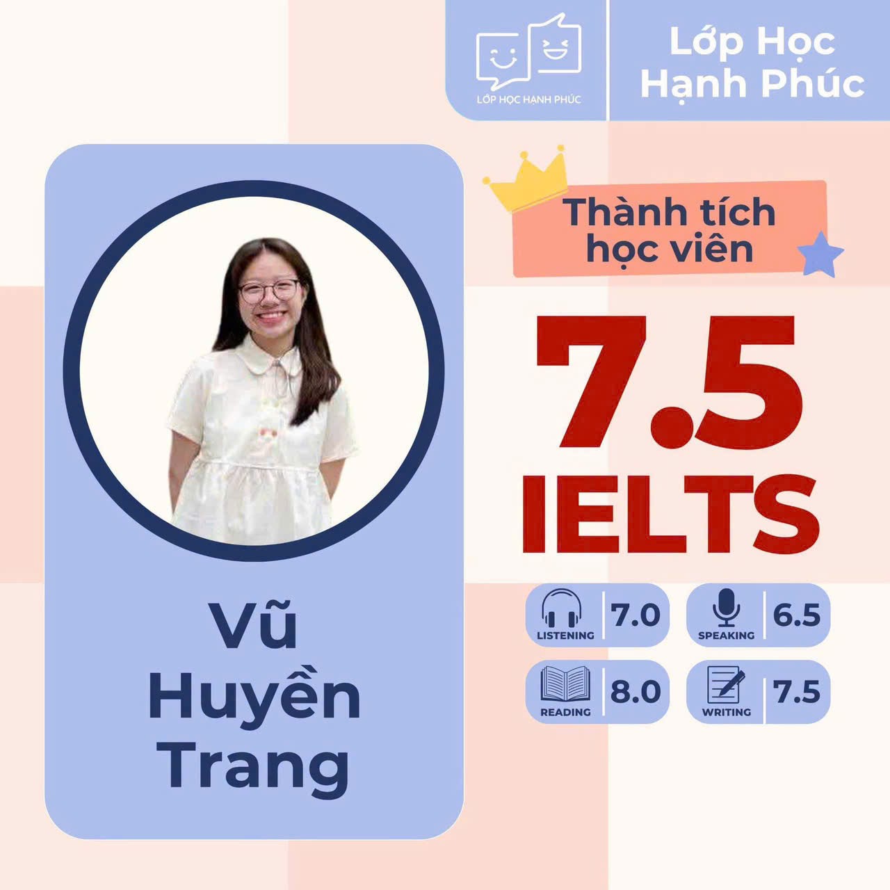 Học viên đạt điểm IELTS cao cùng cô Trang
