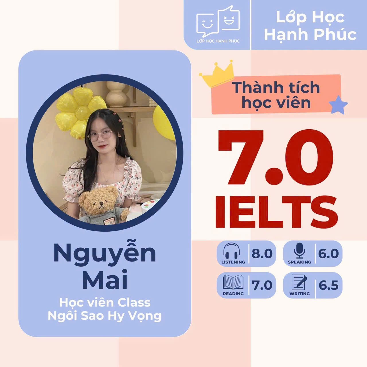 Học viên đạt điểm IELTS cao cùng cô Trang