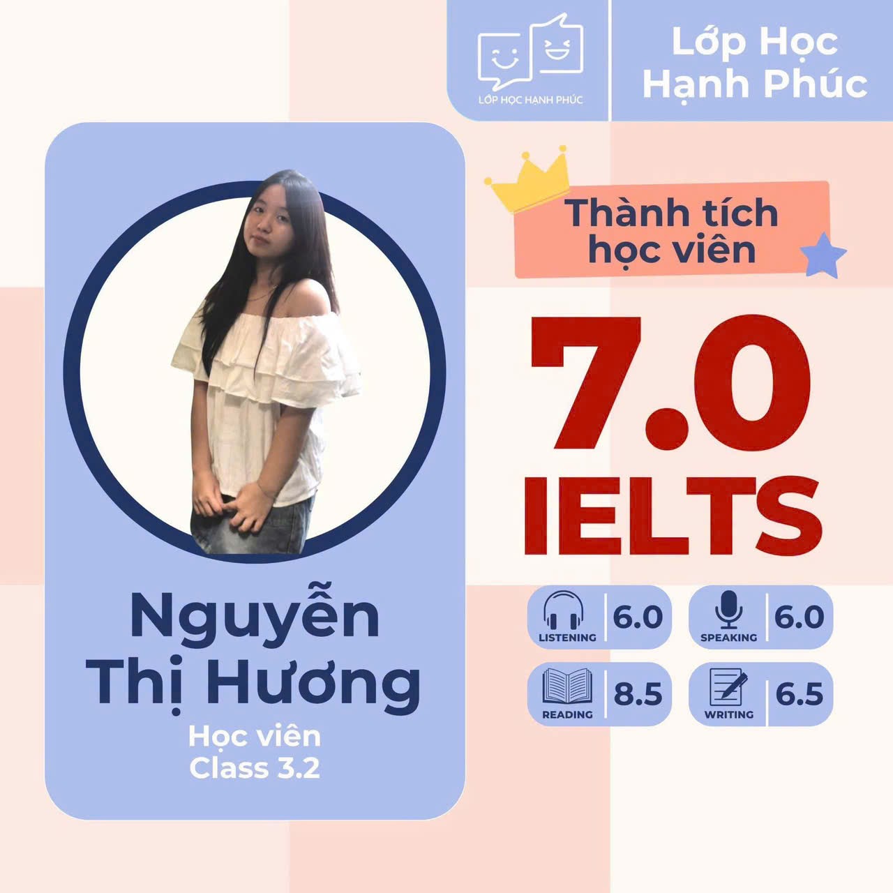 Học viên đạt điểm IELTS cao cùng cô Trang