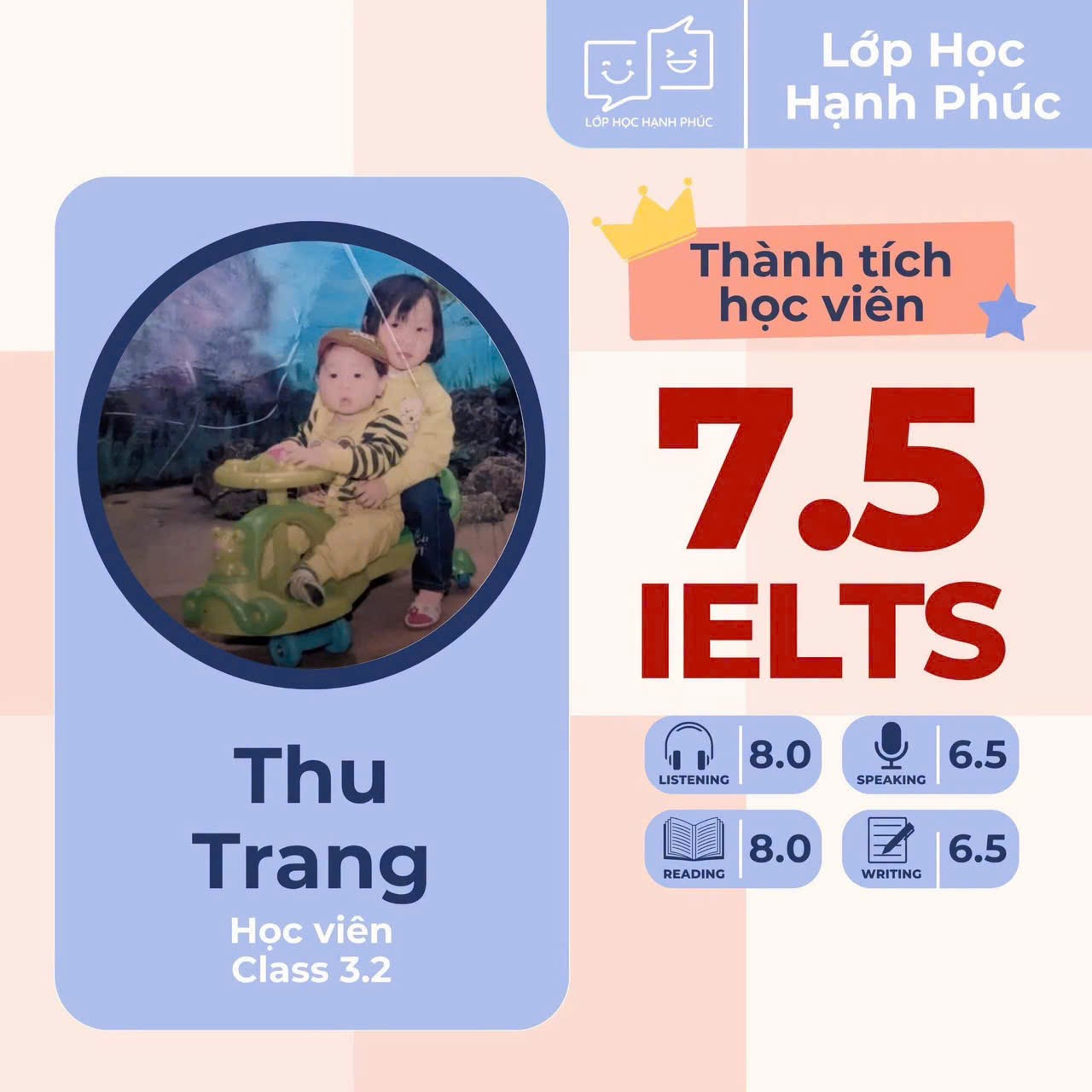Học viên đạt điểm IELTS cao cùng cô Trang
